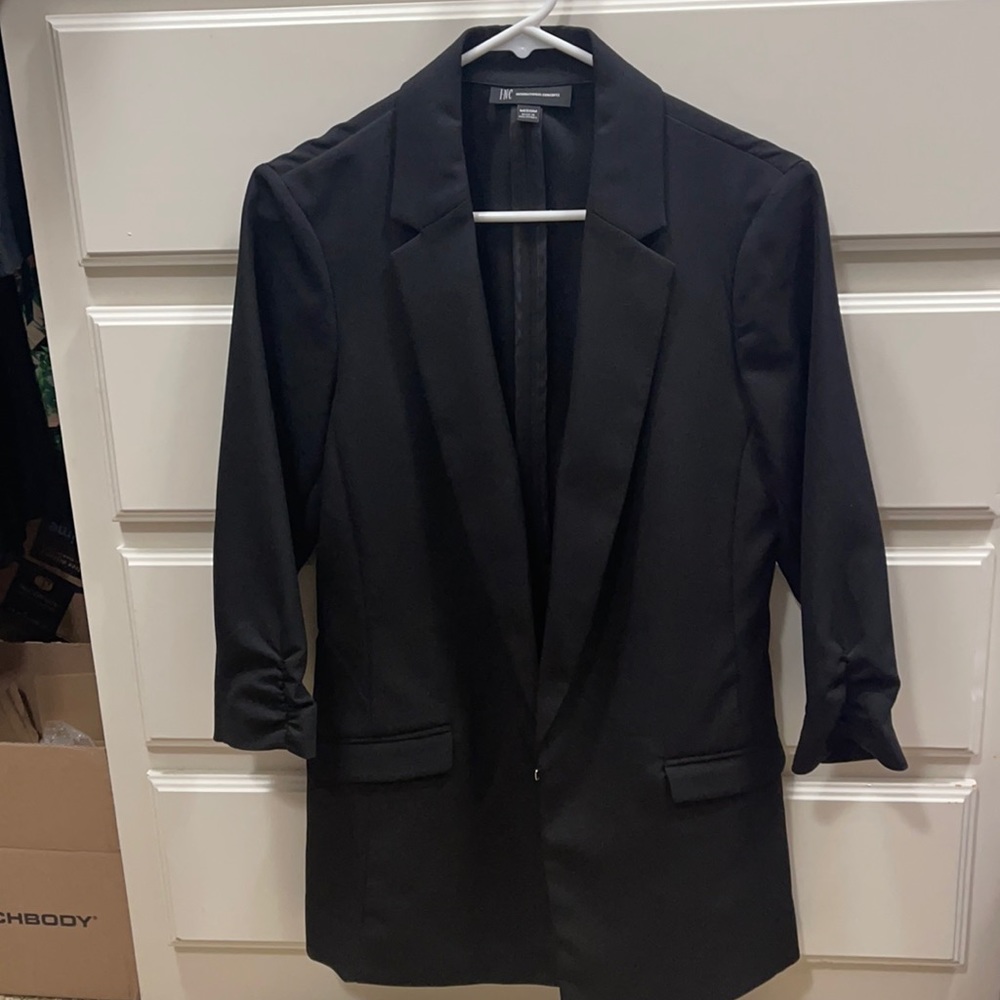 3/4 Ruched Sleeve Long Blazer